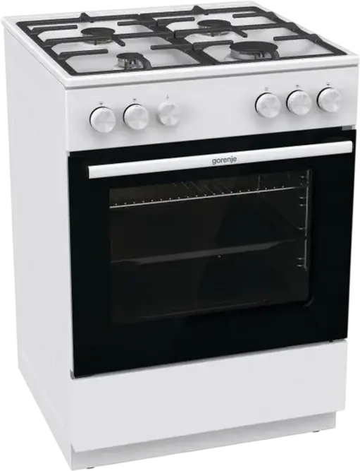 Gorenje GG6A10WFFM Gas Range Cooker, 4 Burners, 72L Oven, Cast Iron Grates, White Enamel, Steam Cleaning, Class A, 60x85x60 cm