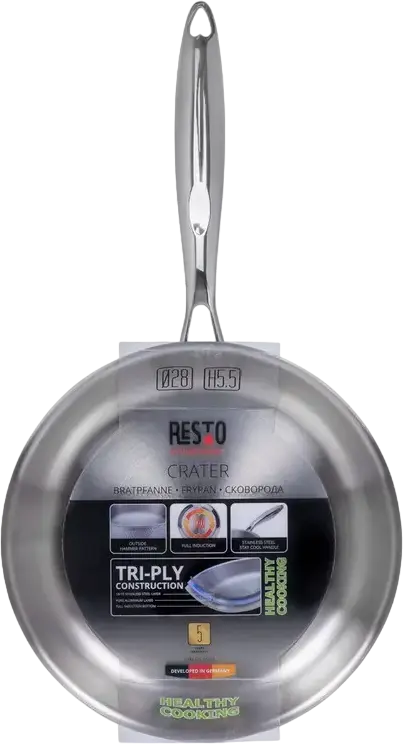 Resto 95003 Crater Tri-Ply Stainless Steel Frypan, 28 cm Diameter, 5.5 cm Height, Hammered Exterior, Induction Compatible, Grey
