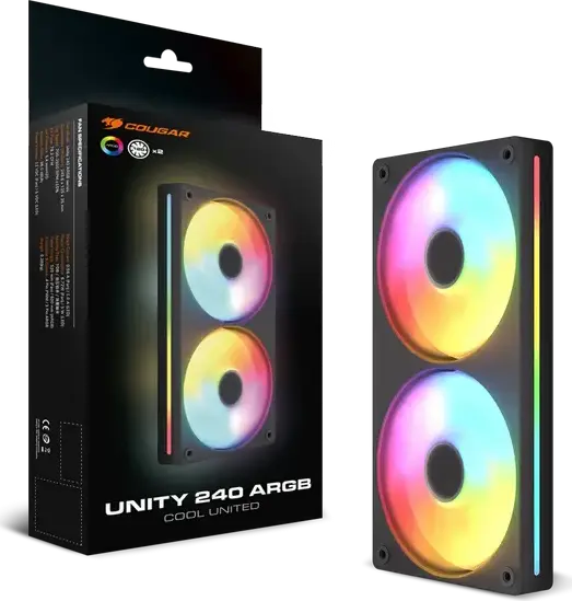 Cougar Unity 240 ARGB Reverse Blade CF-UN240RB-RGB Set Dual Ventilatoare 120mm PWM, Rulment Fluid Dynamic, 700-1600 RPM, 49 CFM, Negru