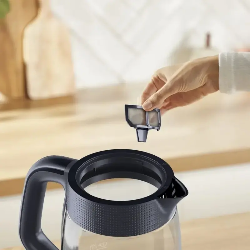 Tefal Morning KO2G08E0 Electric Glass Kettle, 1.7L Capacity, 2000W Power, Hidden Heating Element, Anti-calc Filter, Boil-dry Protection, Black