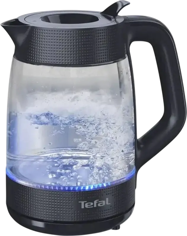 Tefal Morning KO2G08E0 Electric Glass Kettle, 1.7L Capacity, 2000W Power, Hidden Heating Element, Anti-calc Filter, Boil-dry Protection, Black