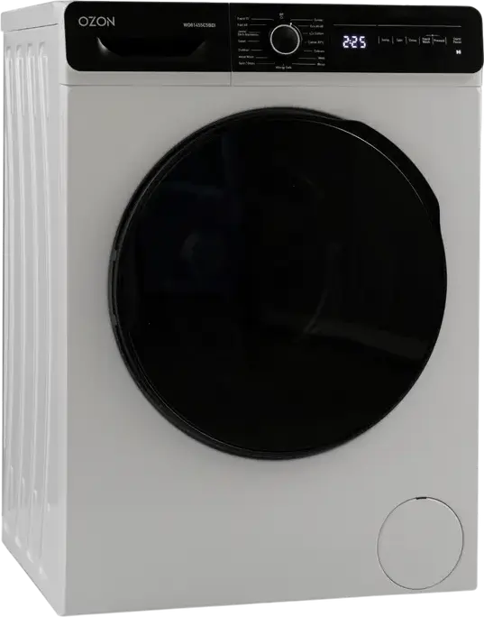 Стиральная машина OZON WO81455C5BDI с фронтальной загрузкой, загрузка 8 кг, инверторный двигатель DC Inverter, 1400 об/мин, белая с черной дверцей, 60x53x85 см