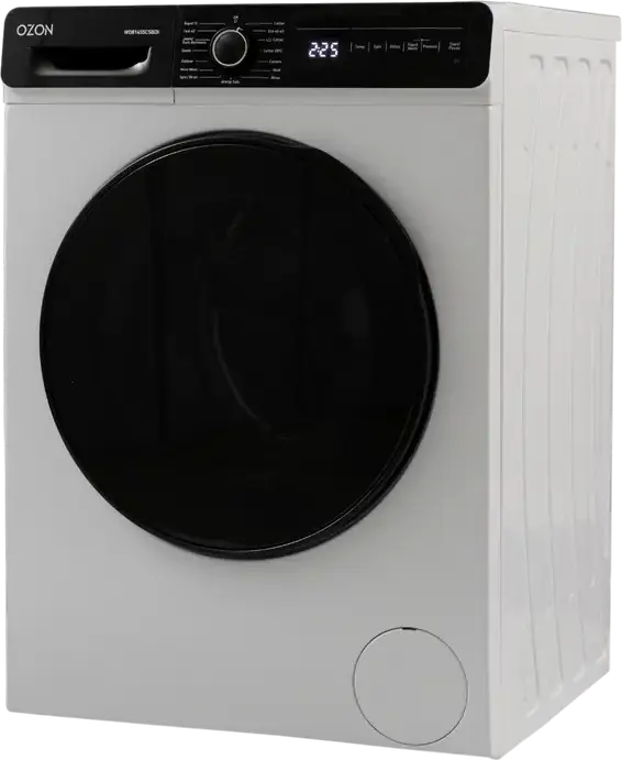 Стиральная машина OZON WO81455C5BDI с фронтальной загрузкой, загрузка 8 кг, инверторный двигатель DC Inverter, 1400 об/мин, белая с черной дверцей, 60x53x85 см