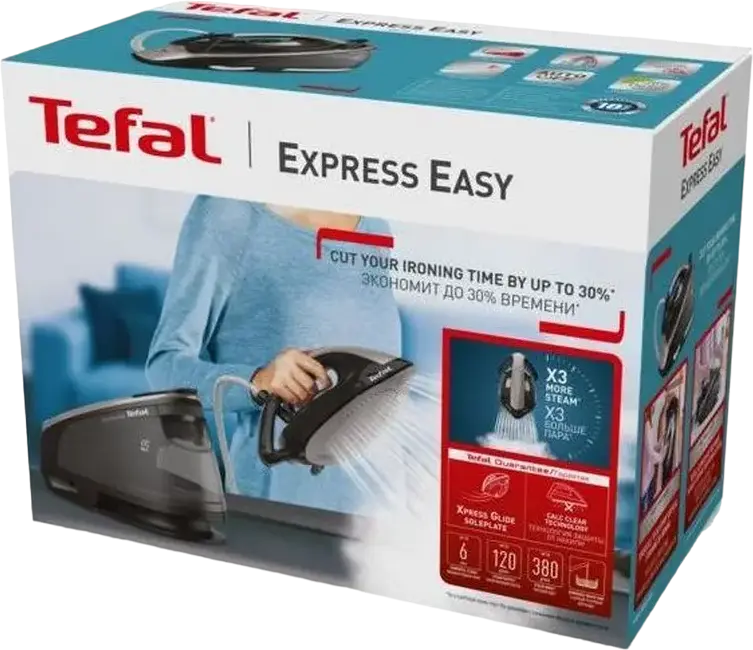 Tefal Express Easy SV6140E0 Steam Generator Iron, 2200W, 6 bar Pressure, 380g/min Steam Boost, 1.7L Removable Tank, Ceramic Xpress Glide Soleplate