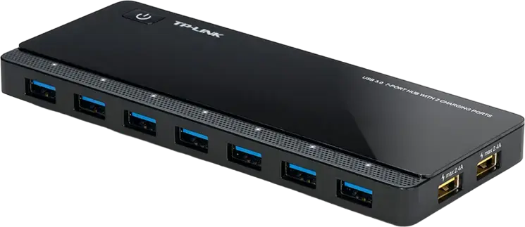 TP-Link UH720 USB 3.0 Hub, 7-Port Data Transfer up to 5Gbps, 2 Dedicated Charging Ports 5V/2.4A for iOS and Android, Plug and Play, Black