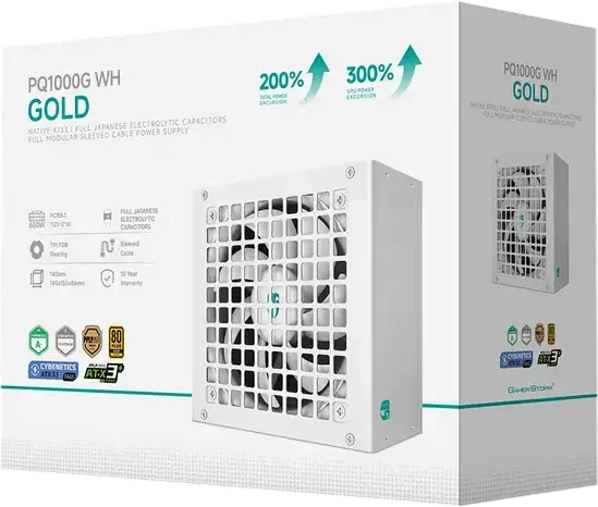 Sursa Alimentare Deepcool GamerStorm PQ1000G WH 1000W, ATX 3.1 PCIe 5.1, Eficienta 80+ Gold Cybenetics Platinum, Fully Modular, Alb, Ventilator Dynamic FDB