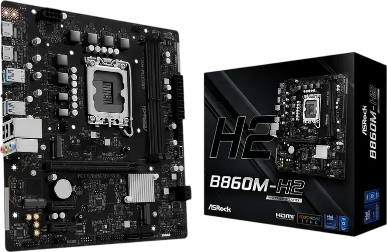 Placa de baza ASRock B860M-H2 Micro-ATX LGA1851 Intel B860 DDR5 8333+ MHz OC PCIe Gen5 M.2 HDMI 2.1 USB 3.2 Gen 2x2 Type-C pentru Intel Core Ultra Series 2