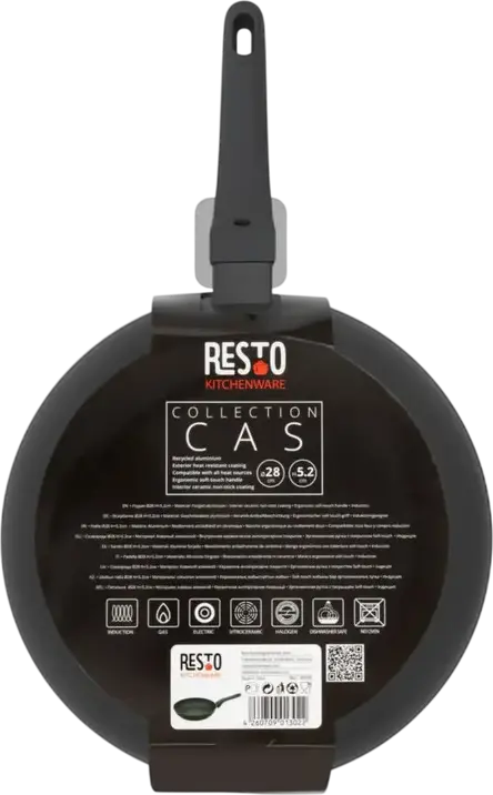 Сковорода Resto 93195 CAS 28 см, переработанный алюминий с керамическим антипригарным покрытием, без PFAS, для всех типов плит, черная