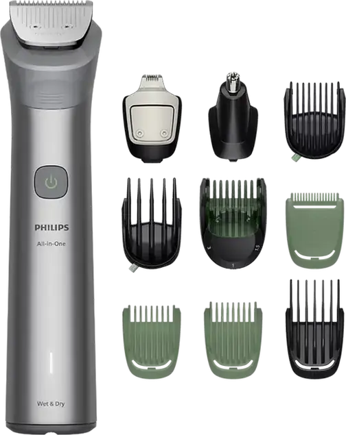 Philips MG5951/15 5000 Series All-in-One Trimmer 11-in-1 for Face Head and Body, BeardSense Technology, Stainless Steel Self-Sharpening Blades, Li-Ion Battery 120min Runtime, Waterproof Grey