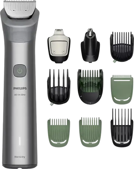 Philips MG5951/15 5000 Series All-in-One Trimmer 11-in-1 for Face Head and Body, BeardSense Technology, Stainless Steel Self-Sharpening Blades, Li-Ion Battery 120min Runtime, Waterproof Grey