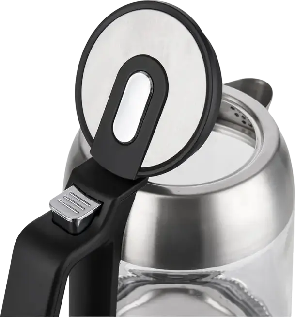 Fierbător electric din sticlă OZON EKC-1705A-GS, 1.7L, 2200W, Inox și Plastic, Iluminare LED, Protecție Against Fierberea Uscată, Bază 360 grade, Argintiu