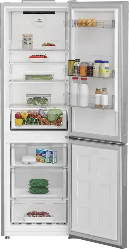 Indesit INK 25361 S4E Free-standing Combi Refrigerator, 316L Total Volume, Bottom Freezer, Dual Cooling, Stainless Steel, Energy Class E, 186.5 cm