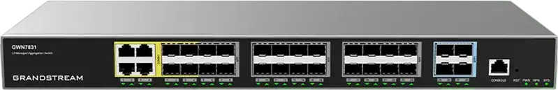 Switch de Agregare Gestionat Layer 3 Grandstream GWN7831, 24x SFP, 4x 10G SFP+, 4x Porturi Gigabit Combo, Montabil in Rack, IPv4/IPv6, QoS, VLAN, Negru