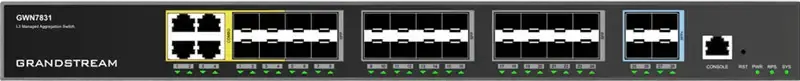 Switch de Agregare Gestionat Layer 3 Grandstream GWN7831, 24x SFP, 4x 10G SFP+, 4x Porturi Gigabit Combo, Montabil in Rack, IPv4/IPv6, QoS, VLAN, Negru