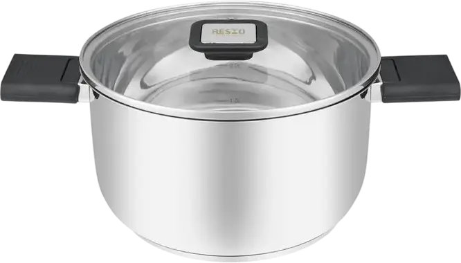 RESTO 92203 Anser Stainless Steel Casserole Pot with Glass Lid, 3.2L Volume, 20cm Diameter, Bakelite Handles, Induction Compatible