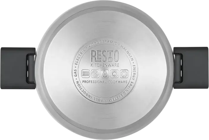 RESTO 92203 Anser Stainless Steel Casserole Pot with Glass Lid, 3.2L Volume, 20cm Diameter, Bakelite Handles, Induction Compatible