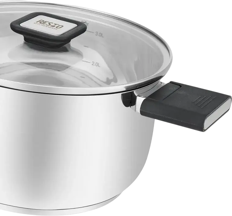 RESTO 92203 Anser Stainless Steel Casserole Pot with Glass Lid, 3.2L Volume, 20cm Diameter, Bakelite Handles, Induction Compatible