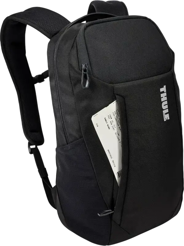 Rucsac Thule Accent TACBP2115 pentru laptop, 20L Poliester Reciclat, Compatibil cu laptop pana la 14" si tableta de 10.5", Rezistent la apa, Negru