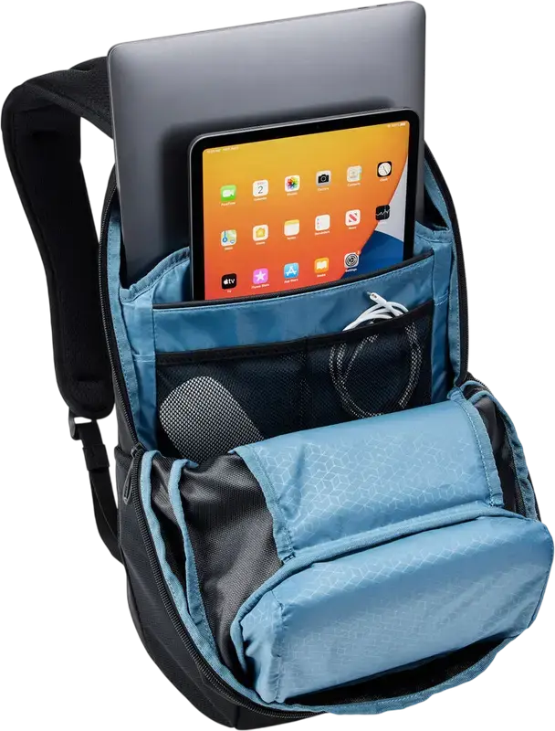 Rucsac Thule Accent TACBP2115 pentru laptop, 20L Poliester Reciclat, Compatibil cu laptop pana la 14" si tableta de 10.5", Rezistent la apa, Negru