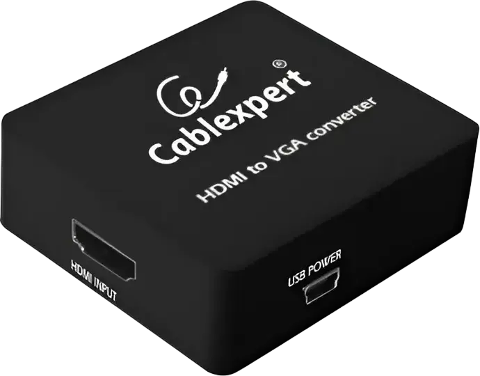 Переходник Cablexpert DSC-HDMI-VGA-001 с HDMI на VGA с аудиовыходом 3.5 мм, разрешение Full HD 1920x1080@60Hz, питание через USB, черный