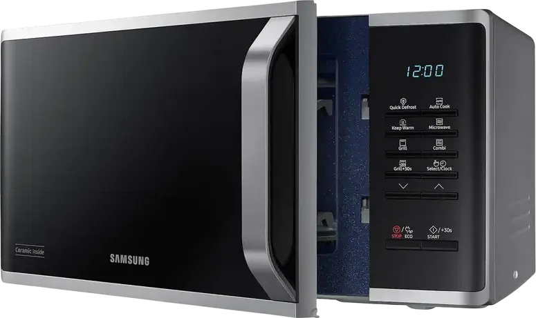 Cuptor cu Microunde Solo Samsung MS23K3523AS, Capacitate 23L, Putere 800W, Interior Smaltuit Ceramic, Defrost Rapid, Mod ECO, Gri/Negru, Freestanding