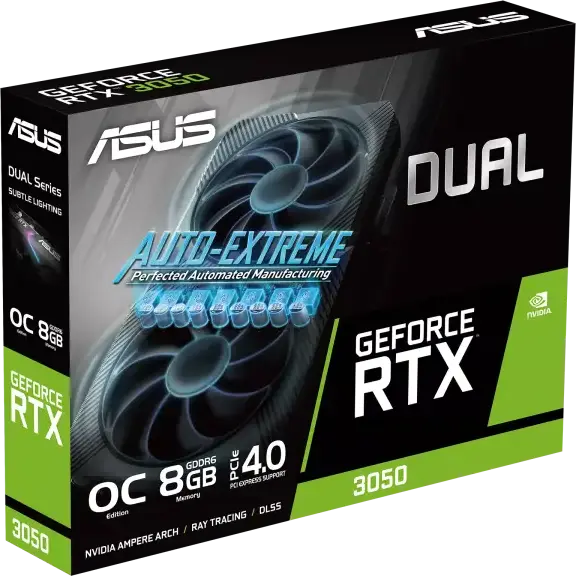 Placa Video ASUS Dual GeForce RTX 3050 V2 OC Edition, 8GB GDDR6, NVIDIA Ampere, Ray Tracing, DLSS, Ventilatoare Axial-tech, DUAL-RTX3050-O8G-V2