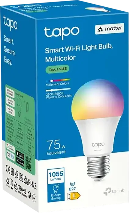 Bec Inteligent Wi-Fi TP-Link Tapo L535E E27 A60, Multicolor RGB si Alb Reglabil 2500-6500K, 1055lm, Compatibil Matter, Control Alexa Google Siri