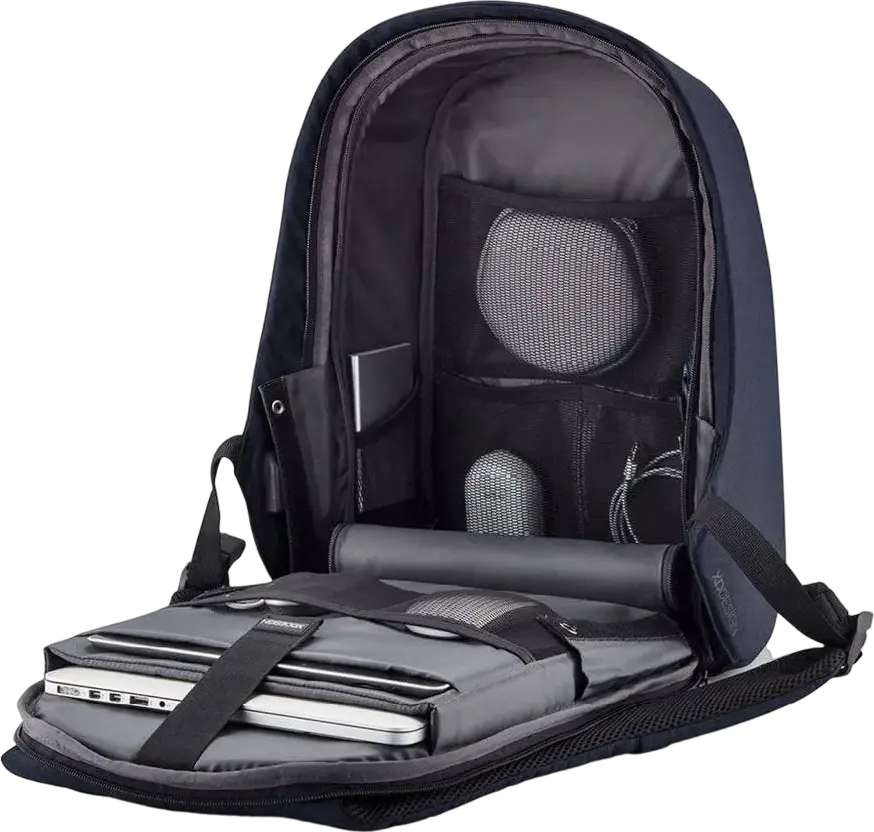 XD Design Bobby Hero Small Anti-Theft Backpack, Dark Blue, Water-Repellent R-pet Fabric, for 13.3 inch Laptops and 12.9 inch Tablets, USB Charging Port, 380x265x140mm
