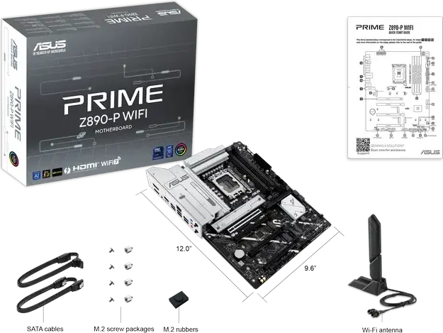 Материнская плата ASUS PRIME Z890-P WIFI LGA1851 Intel Z890 для Intel Core Ultra Series 2, DDR5 8666+ MT/s, PCIe 5.0, Wi-Fi 7, Thunderbolt 4, ATX