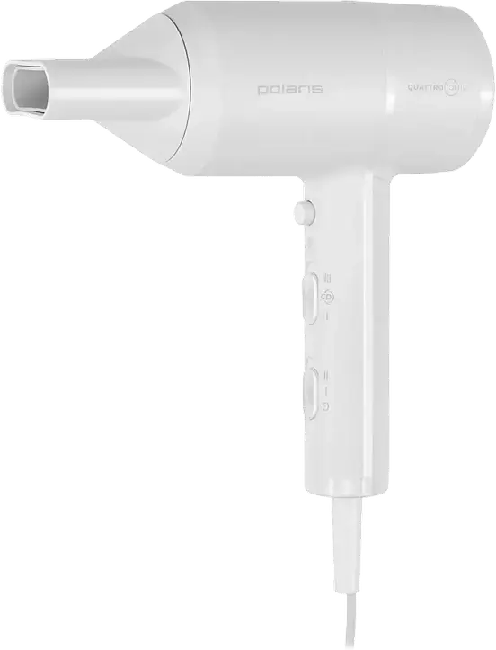 Polaris PHD2044Ti Quattro Ionic Hair Dryer 1900W, White, with Ionization, 3 Temperature Settings, 2 Airflow Modes, Cold Air Shot and 2 Concentrator Nozzles