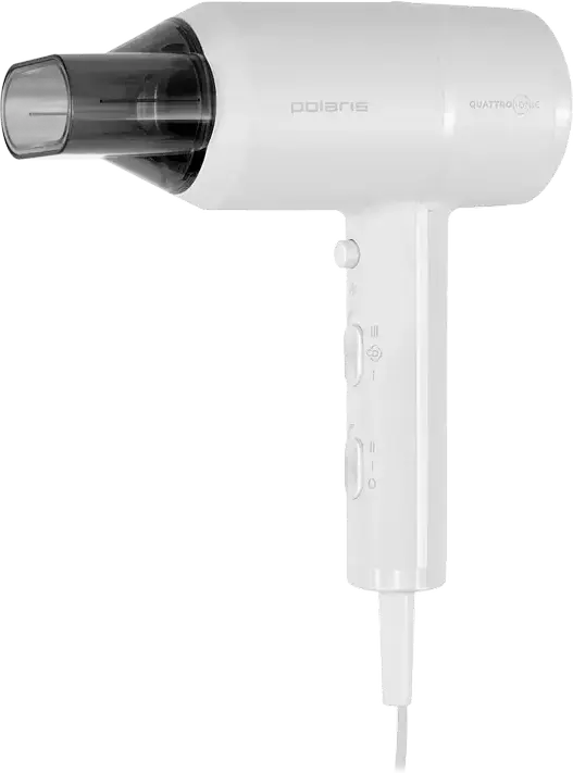 Polaris PHD2044Ti Quattro Ionic Hair Dryer 1900W, White, with Ionization, 3 Temperature Settings, 2 Airflow Modes, Cold Air Shot and 2 Concentrator Nozzles