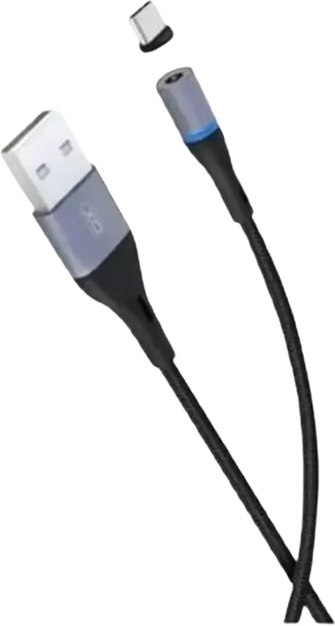 XO NB125 Magnetic USB Type-A to USB Type-C Charging and Synchronization Cable, 2.4A Fast Charge, TPE Nylon Braided, 1m Black