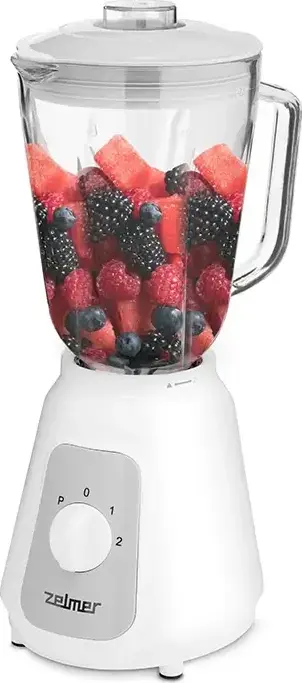 Zelmer ZSB4707 Countertop Blender, 500W, 1.5L Tempered Glass Jar, 4 Stainless Steel Detachable Blades, 2 Speeds + Pulse, Ice Crushing, White