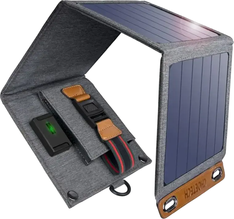 Incarcator Solar Pliabil Choetech SC004 14W, Port USB-A 5V/2.4A, Eficienta 23.5%, Nailon Impermeabil, Panou Portabil Rezistent la Intemperii, Gri
