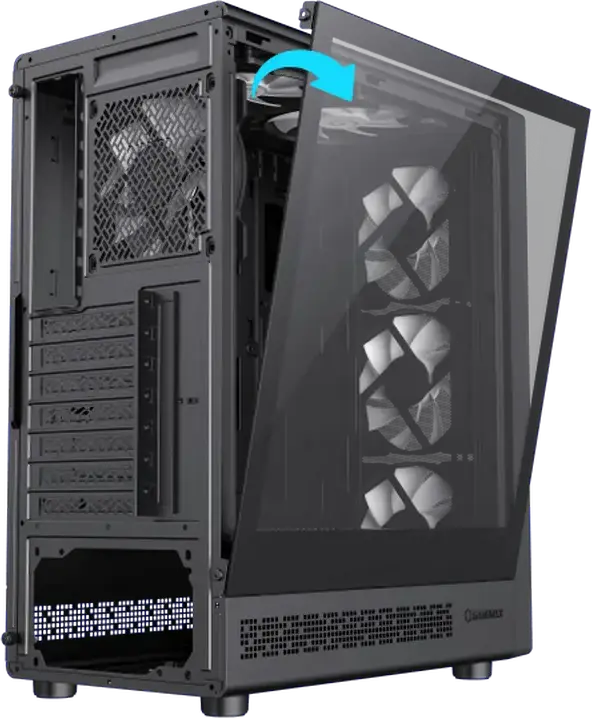 Gamemax Storm 2 AB Midi Tower Gaming Case, Tempered Glass, 4x 120mm ARGB Fans, E-ATX Support, Type-C, Mesh Front Panel, Black