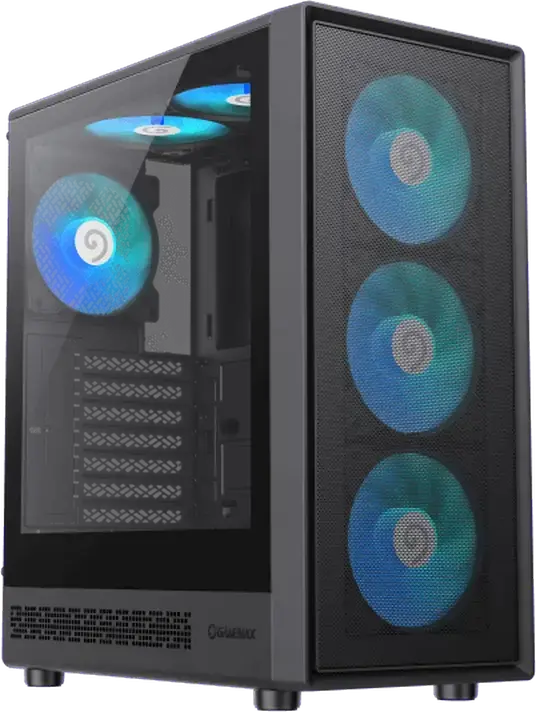 Gamemax Storm 2 AB Midi Tower Gaming Case, Tempered Glass, 4x 120mm ARGB Fans, E-ATX Support, Type-C, Mesh Front Panel, Black