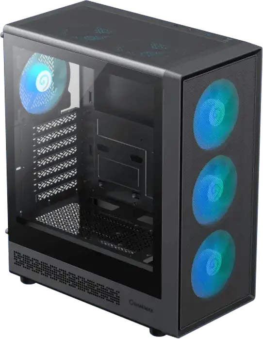 Gamemax Storm 2 AB Midi Tower Gaming Case, Tempered Glass, 4x 120mm ARGB Fans, E-ATX Support, Type-C, Mesh Front Panel, Black