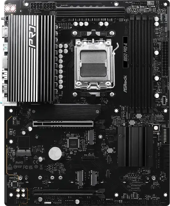 Материнская плата ASRock B850 Pro-A ATX AM5 чипсет AMD B850 DDR5 8000+ МГц OC PCIe 5.0 x16 Blazing M.2 Gen5 для процессоров Ryzen 9000 8000 7000