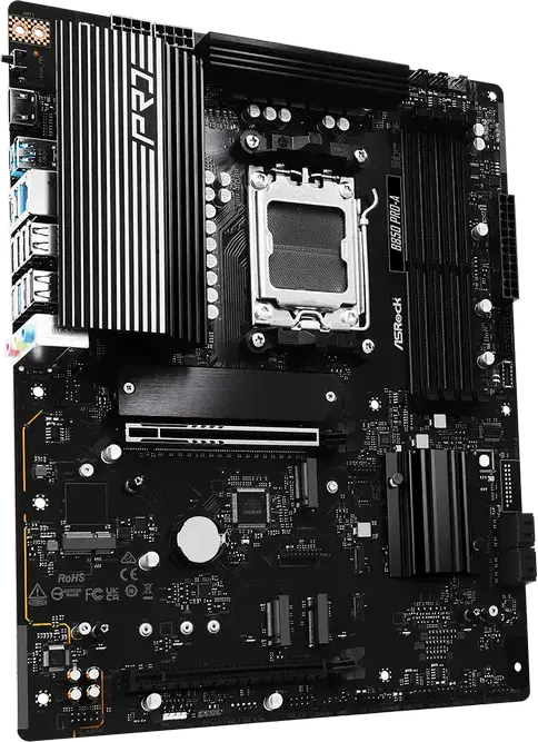 Материнская плата ASRock B850 Pro-A ATX AM5 чипсет AMD B850 DDR5 8000+ МГц OC PCIe 5.0 x16 Blazing M.2 Gen5 для процессоров Ryzen 9000 8000 7000