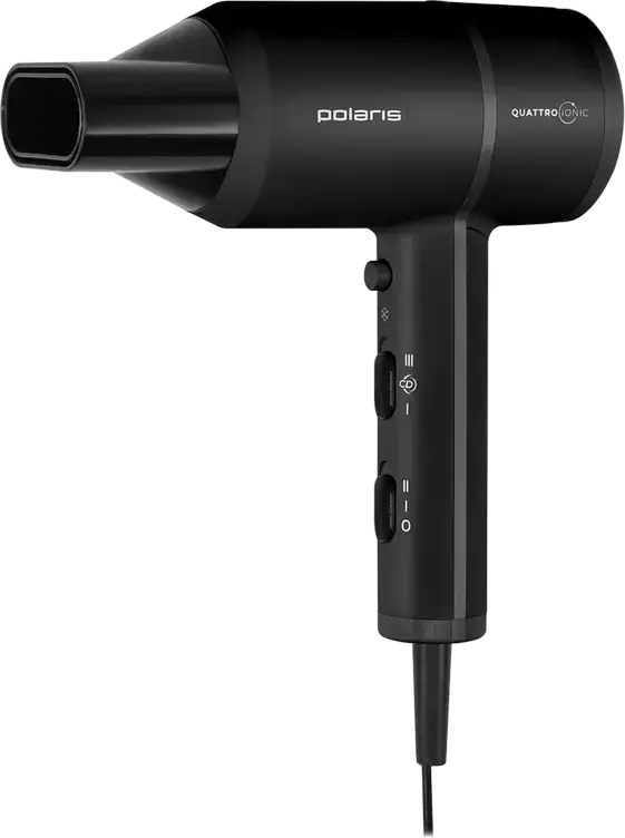 Polaris PHD2044Ti Quattro Ionic Hair Dryer 1900W, Black, with Ionization, 3 Temperature Settings, 2 Airflow Modes, Cold Air Shot and 2 Concentrator Nozzles