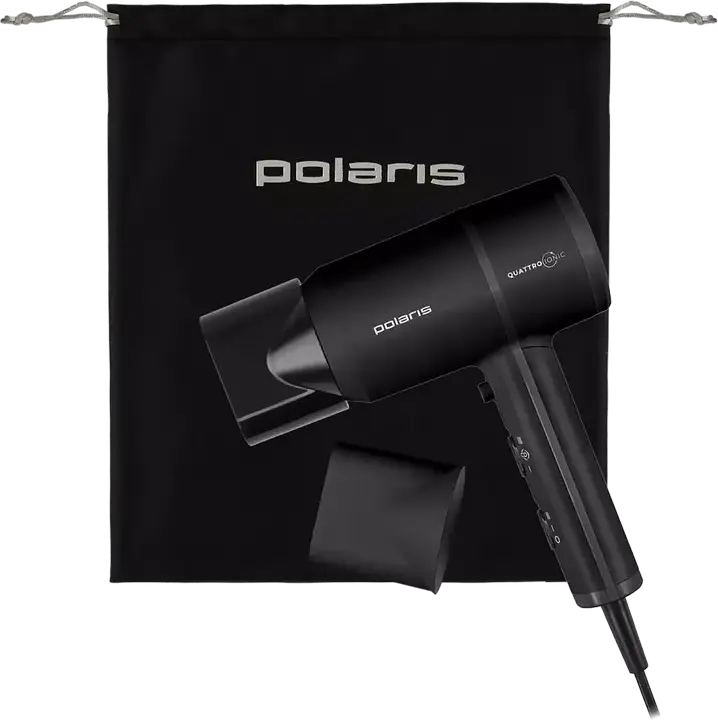 Polaris PHD2044Ti Quattro Ionic Hair Dryer 1900W, Black, with Ionization, 3 Temperature Settings, 2 Airflow Modes, Cold Air Shot and 2 Concentrator Nozzles