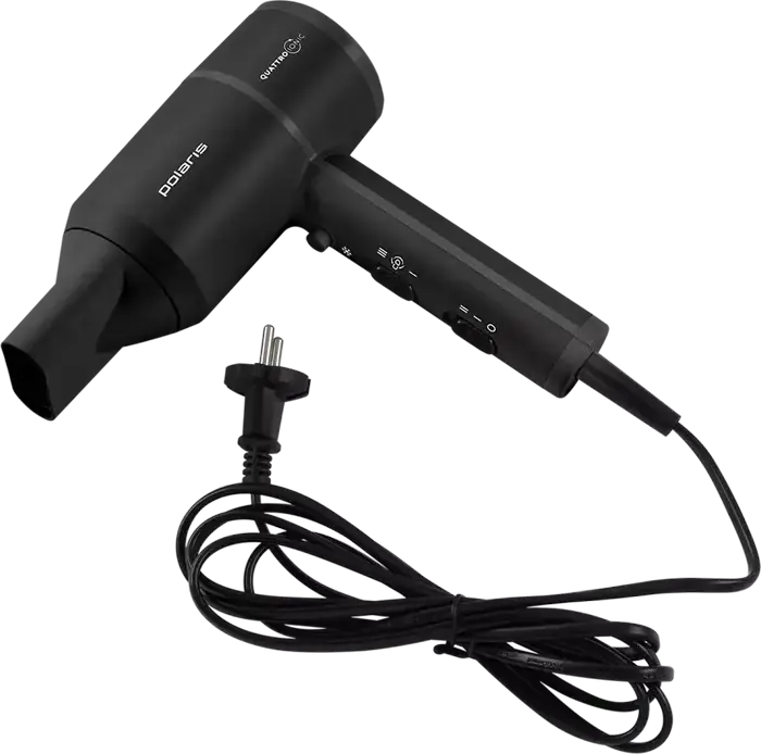 Polaris PHD2044Ti Quattro Ionic Hair Dryer 1900W, Black, with Ionization, 3 Temperature Settings, 2 Airflow Modes, Cold Air Shot and 2 Concentrator Nozzles