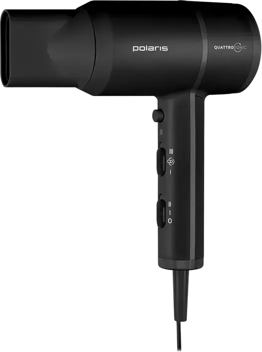 Polaris PHD2044Ti Quattro Ionic Hair Dryer 1900W, Black, with Ionization, 3 Temperature Settings, 2 Airflow Modes, Cold Air Shot and 2 Concentrator Nozzles