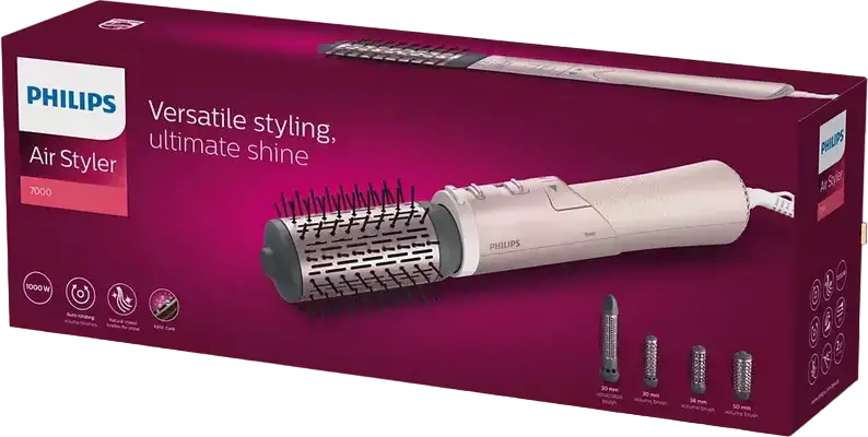 Perie Termica Philips BHA735/00 Series 7000 Air Styler, 1000W Ceramica cu Turmalina si Ionizare, Set 3 Perii Rotative (30mm, 38mm, 50mm), Roz