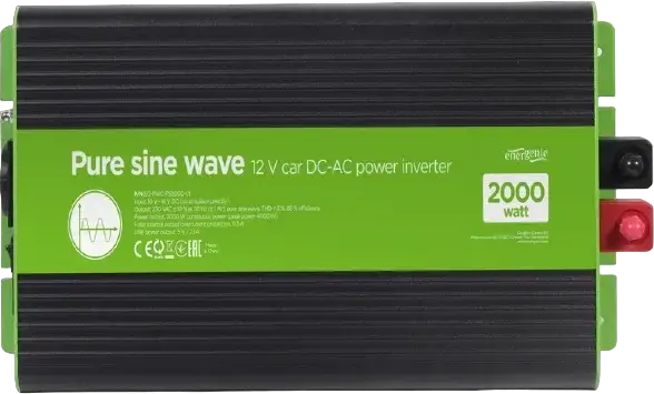 Invertor de tensiune cu unda sinusoidală pură Energenie EG-PWC-PS2000-01, 2000W Continuu, 4000W Vârf, 12V DC la 230V AC, Port USB, Ventilator Răcire