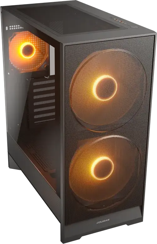 Игровой корпус Cougar Airface 180 Mid Tower, Черный, 2 ARGB PWM вентилятора 180мм, поддержка ATX, вертикальная установка GPU, USB 3.2 Gen 2 Type-C, RGB Hub