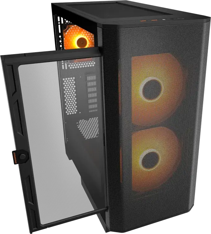 Корпус Cougar Airface FLO RGB Mid Tower, Черный, поддержка E-ATX, 3 ARGB PWM вентилятора, закаленное стекло, USB-C 3.2 Gen 2, CGR-5YA6W-RGB