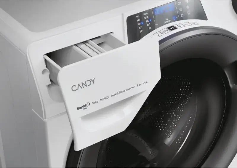 Candy RapidÓ PRO RP 4106BWMR/1-S Front-Loading Washing Machine, 10kg, 1400 RPM, Energy Class A, Speed-Drive Inverter Motor, Wi-Fi, Steam Hygiene, White