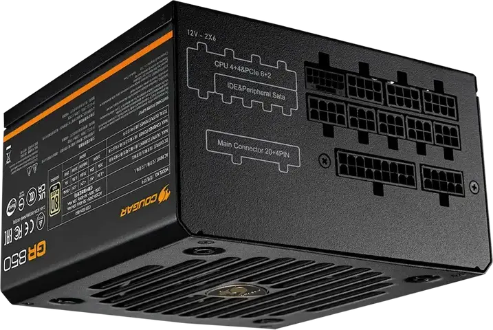 Cougar Power GR 850W Power Supply, 80 PLUS Gold, Fully Modular, ATX 3.1, PCIe 5.1, 12V-2X6 Connector, CGR GDN-850, Black