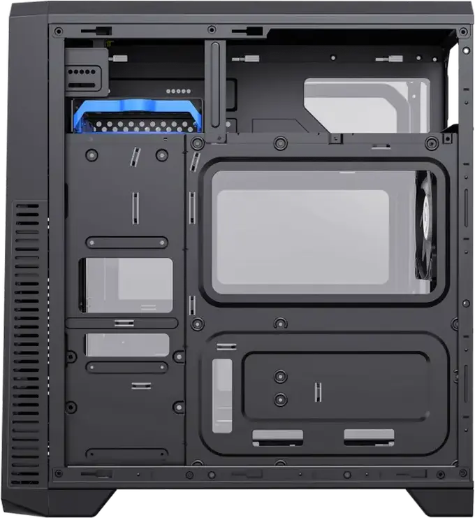 Gamemax G561E-BK Mid-Tower Gaming Case, Black SPCC, Frameless Transparent Side Panel, 3x 120mm Fixed RGB Fans, ATX Support, 370mm VGA Max